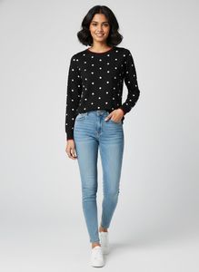 Black Polka Dot Long Sleeve Top