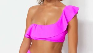 Hot Pink One-Shoulder Ruffle Crop Top