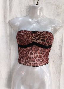Leopard Print Tube Top with Black Shorts