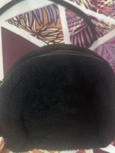 Black Fuzzy Dome Crossbody Bag