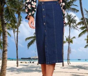 Denim Button-Front Midi Skirt