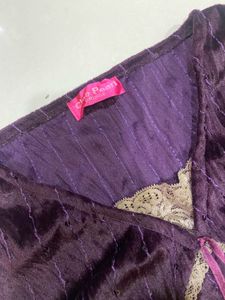 Forest core Velvet Top with Lace Trim