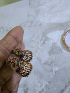 Antique Green Jhumka Earrings