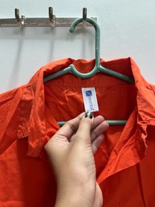 Bright Orange Cropped Button-Up Shirt