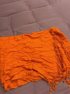 Vibrant Orange Scarf with Tassels