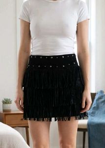 Fringe Mini Velvet Fancy Small Skirt with Studs