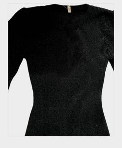 Black Ribbed Puff Sleeve Dress
