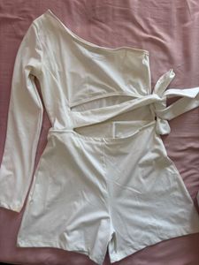 Chic White One-Shoulder Cut-Out Romper