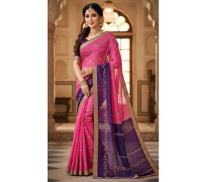 NEW Pink Blue Embroided Saree with Blouse