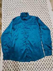 Men's Blue Satin Shirt