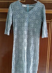 Sheer Lace Blue Mini Dress