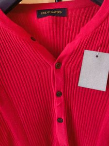 Korean Urban Outfitters Red Ribbed Top