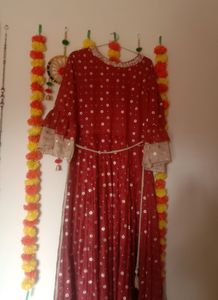 Golden And Rust Brown Anarkali Kurti