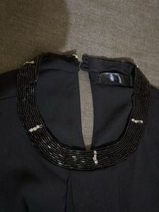 Elegant Black Beaded Neck Top
