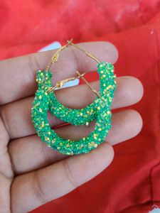 Sparkly Green Hoop Earrings