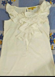 cute preppy coquette ruffled cream top