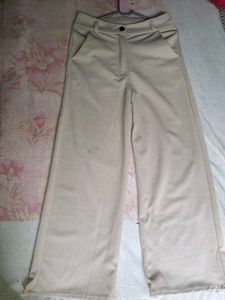 Beige Wide Leg Trousers
