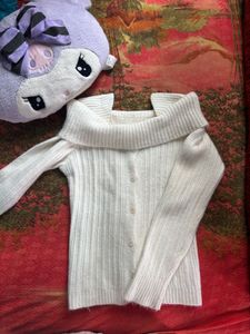 Cream Off-Shoulder Knit Cardigan