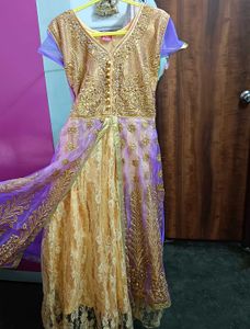 Gorgeous Gold & Purple Embroidered Anarkali