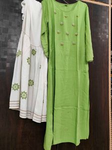 Green Embroidered Kurta with White Pants