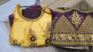 Elegant Yellow & Purple Embroidered Outfit