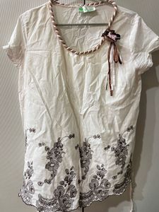 White Embroidered Kurta Top