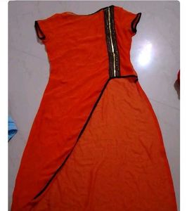Orange Ethnic Kurta with Embellished Panel