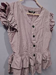 Purple Flutter Sleeves Peplum Top