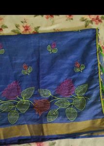 Embroidered Blue Silk Saree