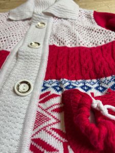 Chic Red &amp; White Knit Cardigan❤️🍁🍂