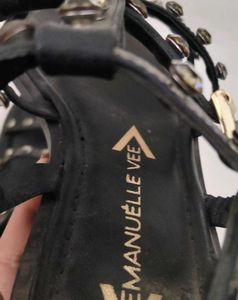 Embellished Black Flat Sandals