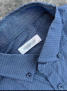 Men's Blue Printed Button-Down Shirt