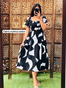 White Tiered Dress with Black Trim
