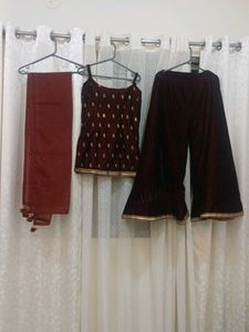 Maroon Velvet sharara set