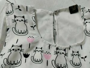 Cute Cat Print Dress &amp; Black Top Set