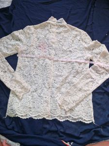 Lace Rose Embroidered Mock Neck Top