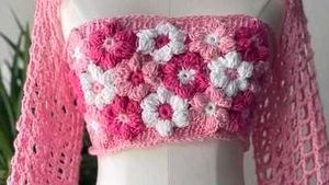 Crochet Flower Crop Top &amp; Skirt Set