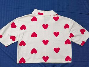 Cute White Heart Print Button-Up Shirt