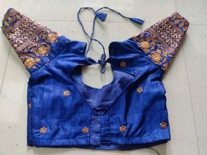 Embroidered Blue Saree Blouse