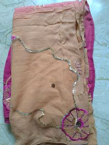 Pure Georgette dual shade saree with work n net he