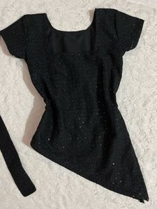 Sparkly Black Party y2k kurti with scarf