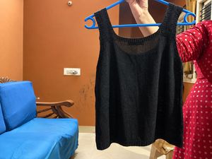 Black Button-Up Knit Tank Top