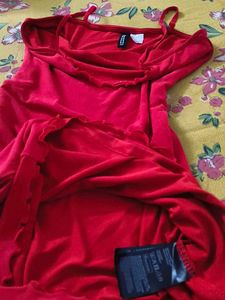 Red Mini H&amp;M Bodycon Dress with Ruffle Trim