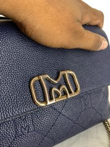 Metrocity Navy Blue Quilted Leather Crossbody Bag