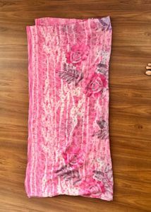 Pink Floral Georgette Saree with Stone-Work Pallu