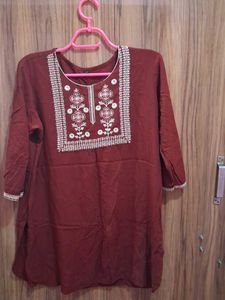 Maroon Embroidered Kurta