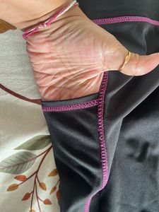Black gym capri with Purple Stitching