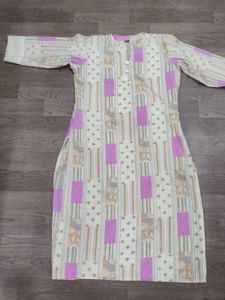 Cream and Pink Printed Kurta