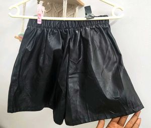 Black Faux Leather Shorts with Ring Detail