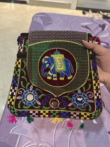 Jaipuri Embroidered Elephant Crossbody Bag